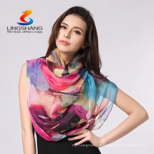 Lingshang New Moda Mulher Longo Wrap Ladies Shawl impressão lenço de seda